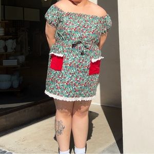 Garden Party Threads Original cottagecore strawberry print shift mini dress